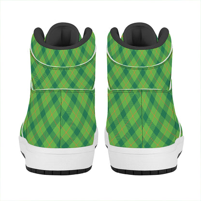 Saint Patrick's Day Scottish Plaid Print High Top Leather Sneakers