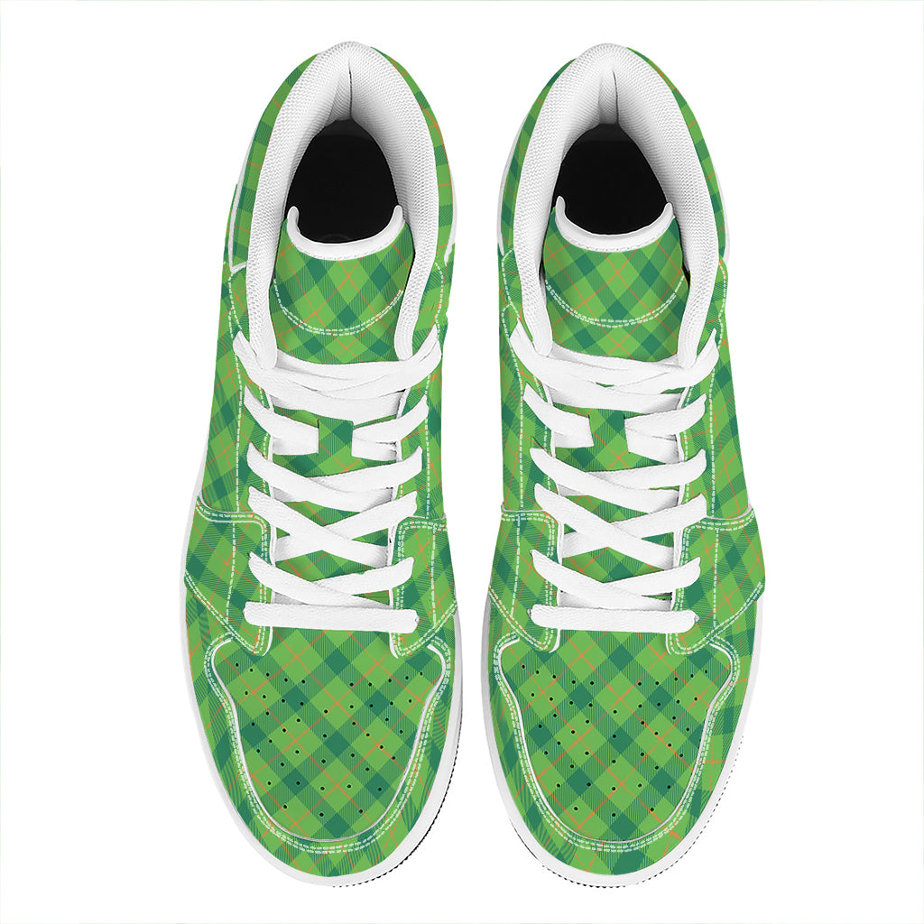 Saint Patrick's Day Scottish Plaid Print High Top Leather Sneakers