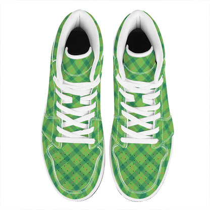 Saint Patrick's Day Scottish Plaid Print High Top Leather Sneakers