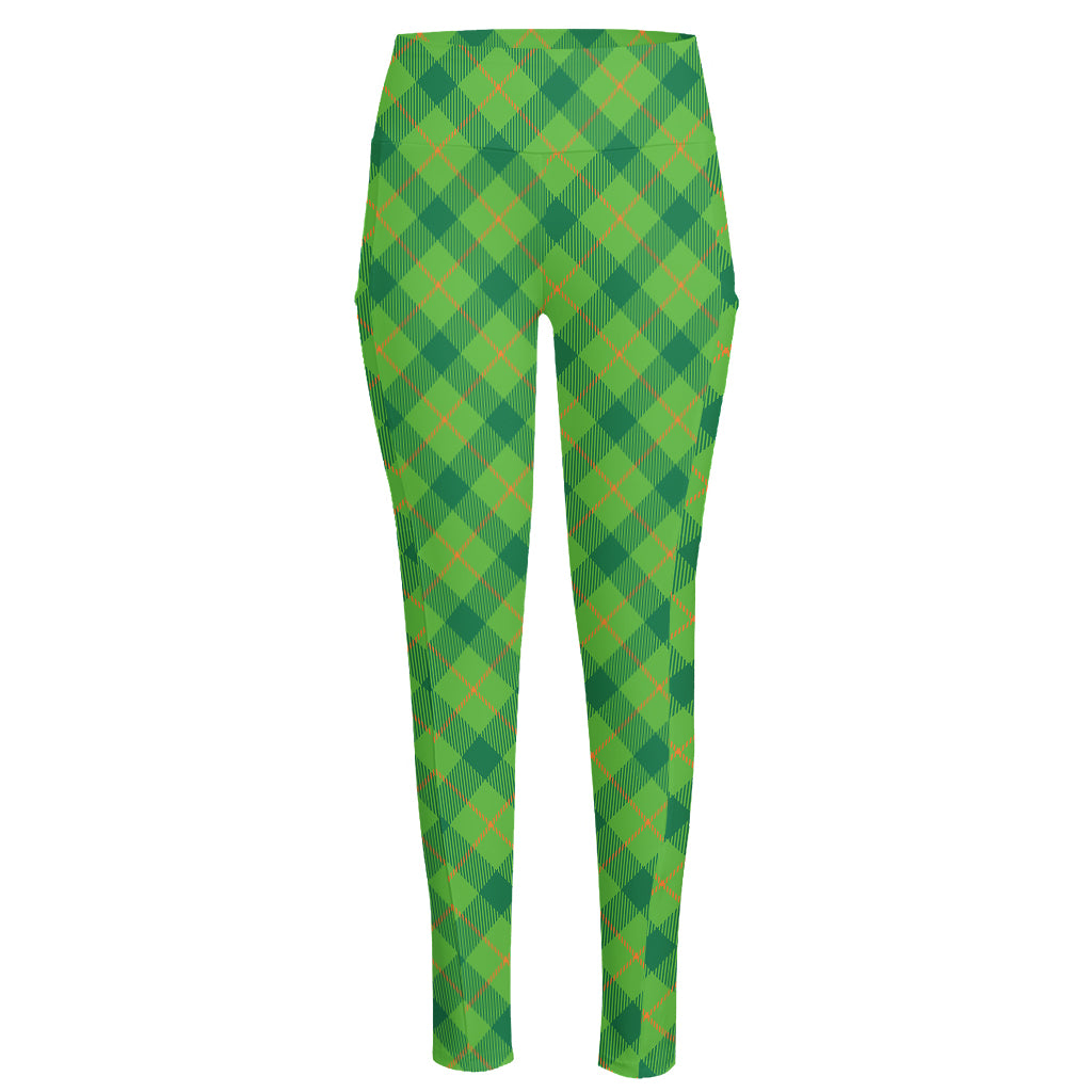 Saint Patrick's Day Scottish Plaid Print High-Waisted Pocket Leggings