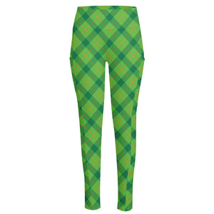 Saint Patrick's Day Scottish Plaid Print High-Waisted Pocket Leggings