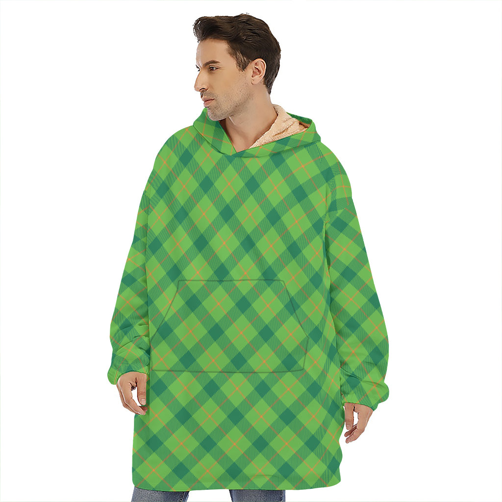 Saint Patrick's Day Scottish Plaid Print Hoodie Blanket