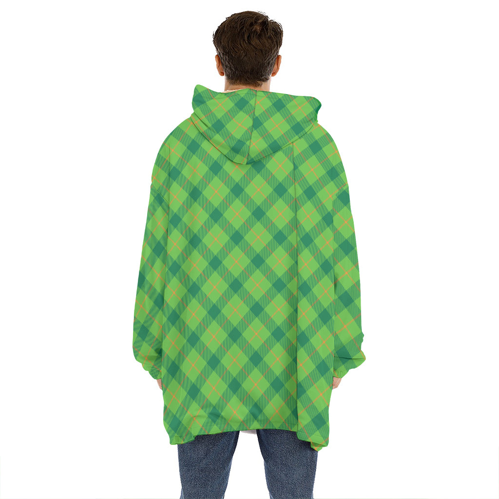 Saint Patrick's Day Scottish Plaid Print Hoodie Blanket