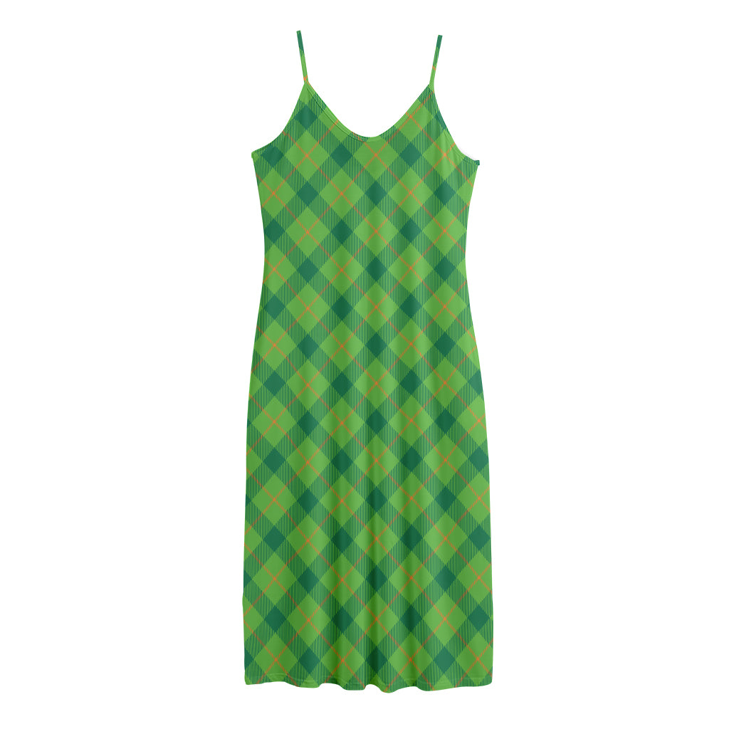 Saint Patrick's Day Scottish Plaid Print Jersey Midi Cami Dress