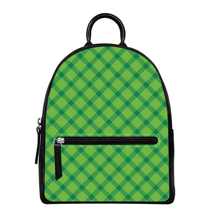 Saint Patrick's Day Scottish Plaid Print Leather Backpack