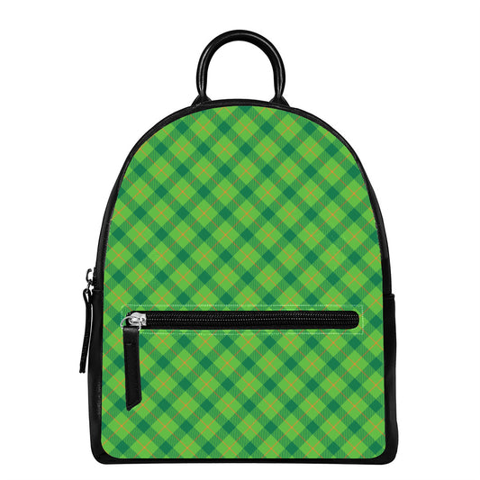 Saint Patrick's Day Scottish Plaid Print Leather Backpack