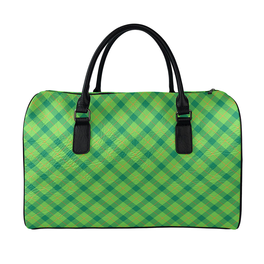Saint Patrick's Day Scottish Plaid Print Leather Duffle Bag