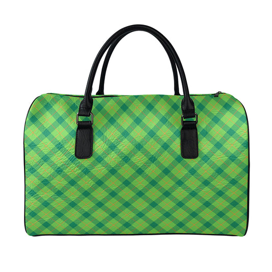 Saint Patrick's Day Scottish Plaid Print Leather Duffle Bag