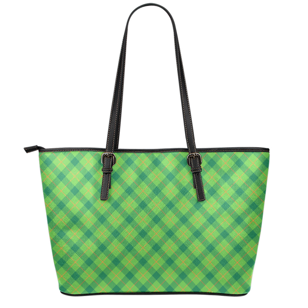 Saint Patrick's Day Scottish Plaid Print Leather Tote Bag