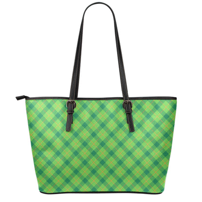 Saint Patrick's Day Scottish Plaid Print Leather Tote Bag