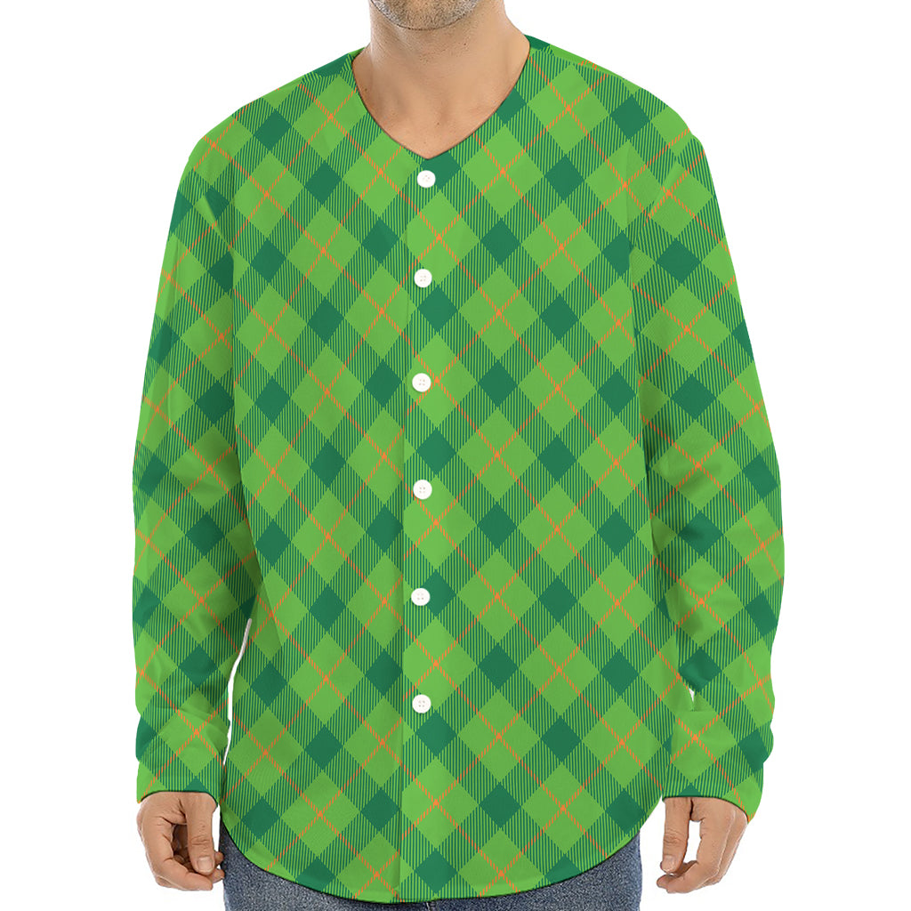 Saint Patrick's Day Scottish Plaid Print Long Sleeve Baseball Jersey