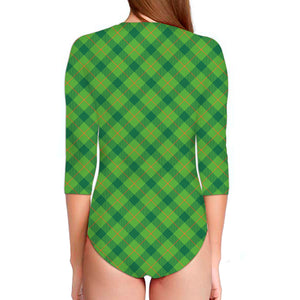 Saint Patrick's Day Scottish Plaid Print Long Sleeve Swimsuit