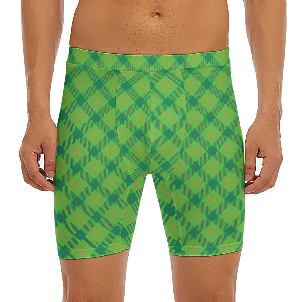 Saint Patrick's Day Scottish Plaid Print Men's Long Boxer Briefs