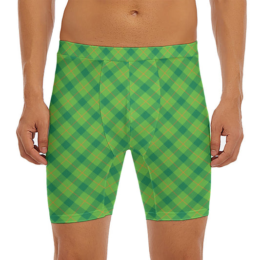 Saint Patrick's Day Scottish Plaid Print Men's Long Boxer Briefs