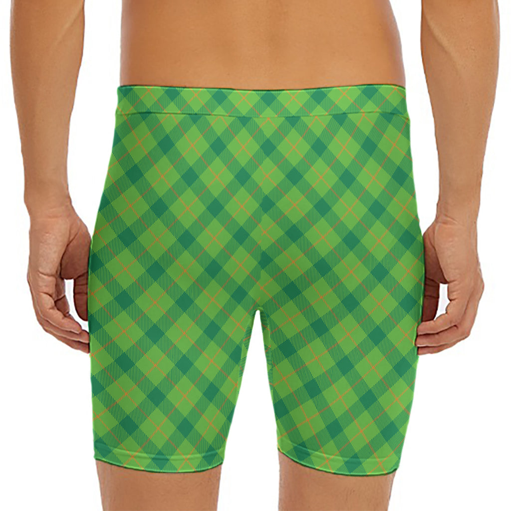 Saint Patrick's Day Scottish Plaid Print Men's Long Boxer Briefs