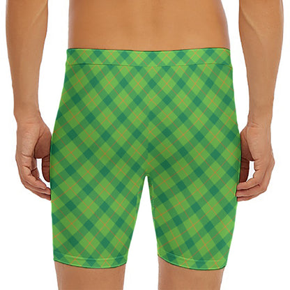 Saint Patrick's Day Scottish Plaid Print Men's Long Boxer Briefs