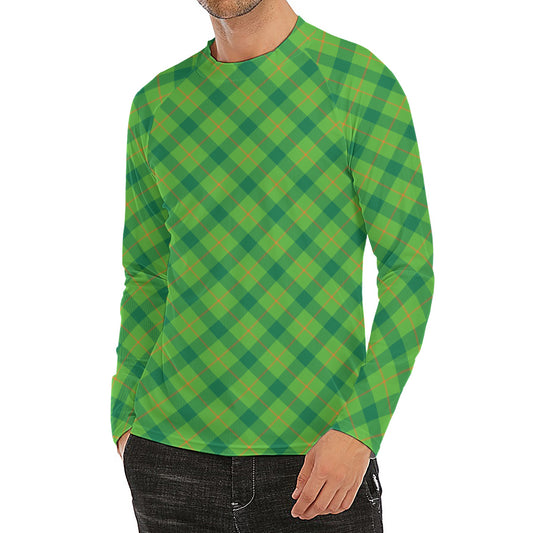 Saint Patrick's Day Scottish Plaid Print Men's Long Sleeve Rash Guard