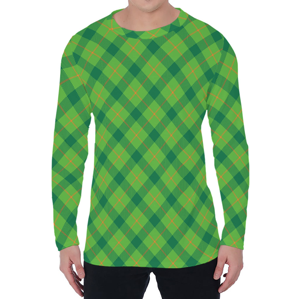 Saint Patrick's Day Scottish Plaid Print Men's Long Sleeve T-Shirt