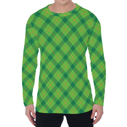 Saint Patrick's Day Scottish Plaid Print Men's Long Sleeve T-Shirt