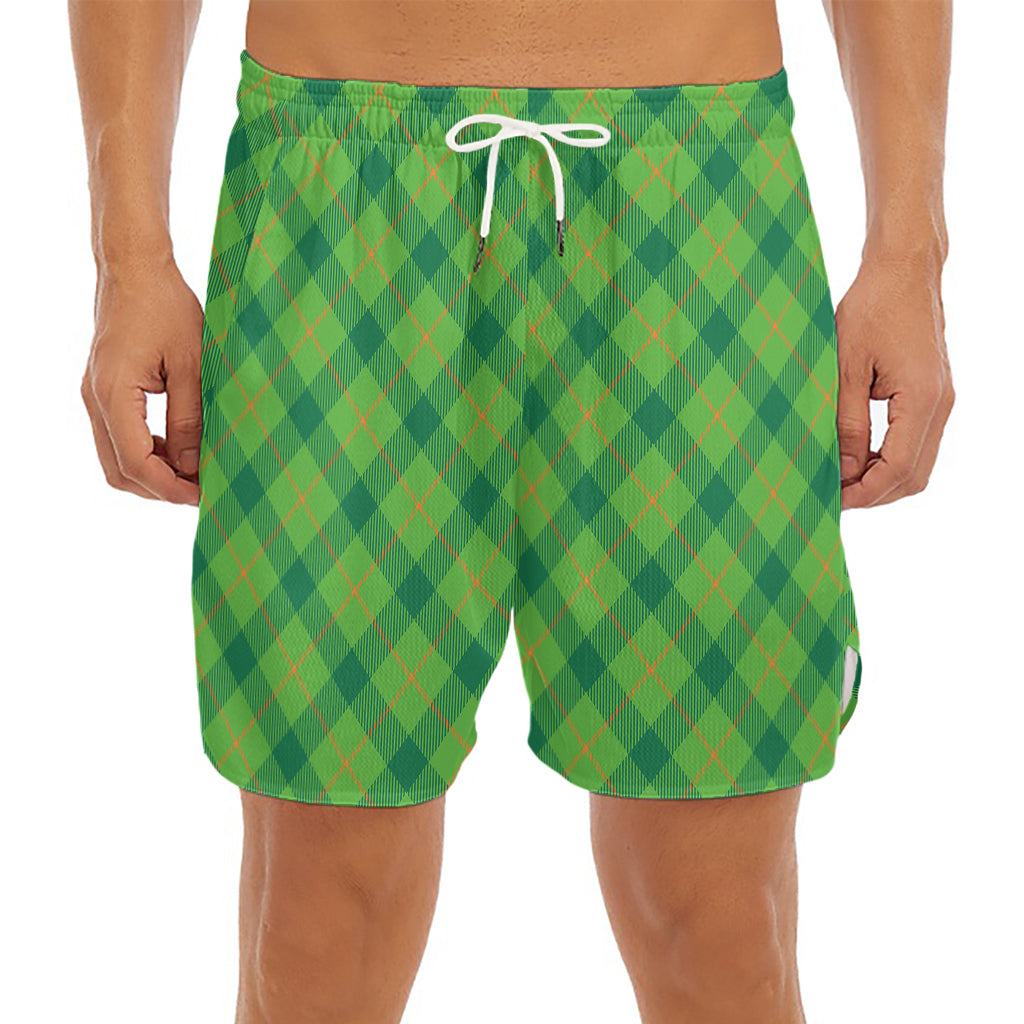 Saint Patrick's Day Scottish Plaid Print Men's Split Running Shorts