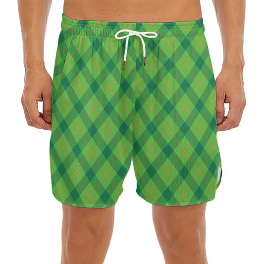 Saint Patrick's Day Scottish Plaid Print Men's Split Running Shorts