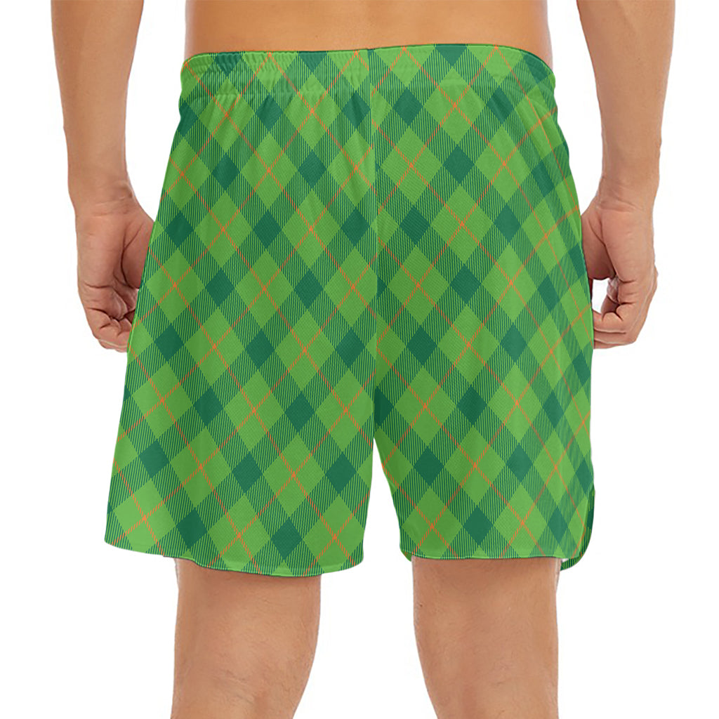 Saint Patrick's Day Scottish Plaid Print Men's Split Running Shorts