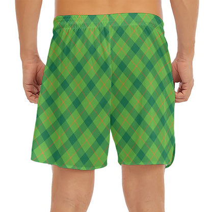 Saint Patrick's Day Scottish Plaid Print Men's Split Running Shorts