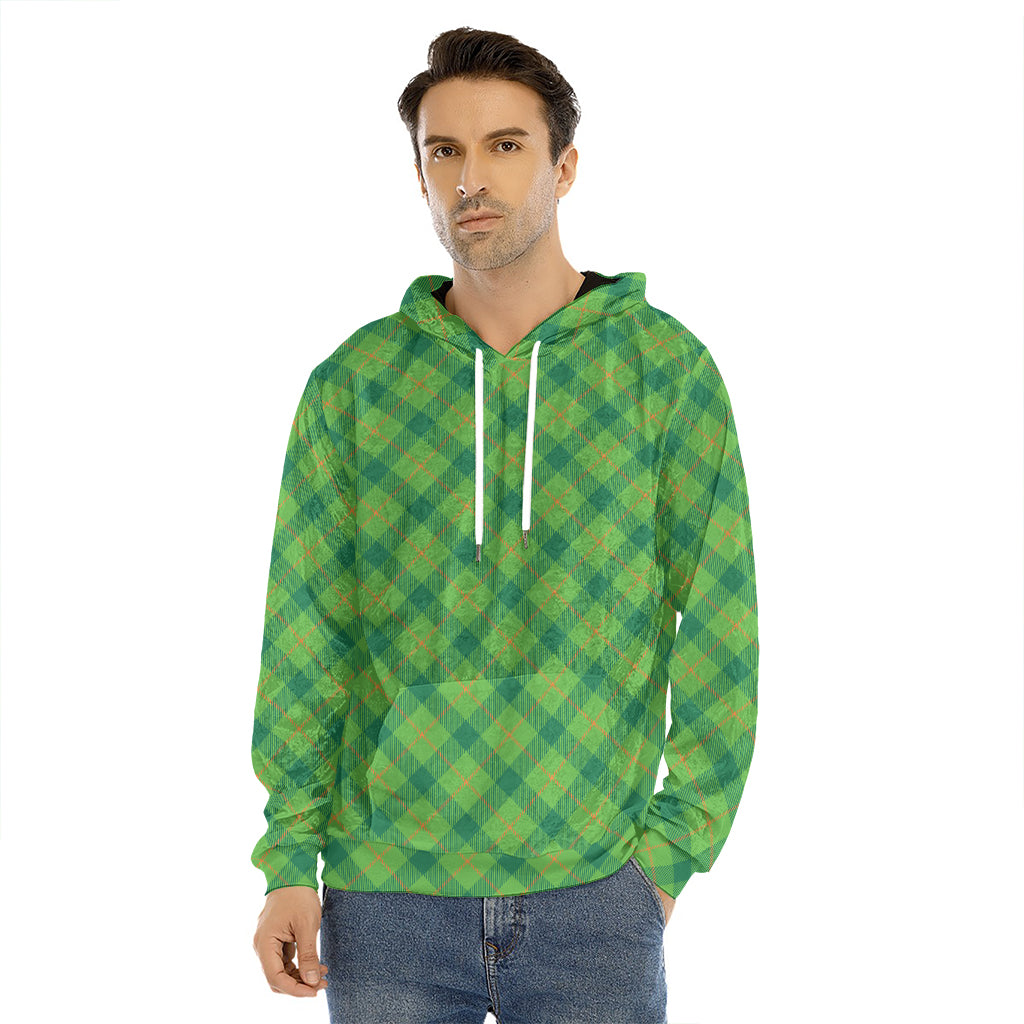 Saint Patrick's Day Scottish Plaid Print Men's Velvet Pullover Hoodie