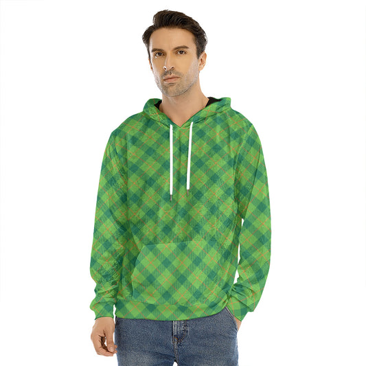 Saint Patrick's Day Scottish Plaid Print Men's Velvet Pullover Hoodie