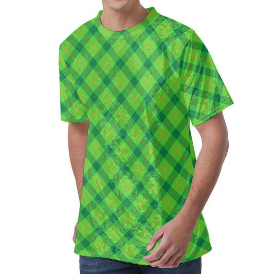 Saint Patrick's Day Scottish Plaid Print Men's Velvet T-Shirt