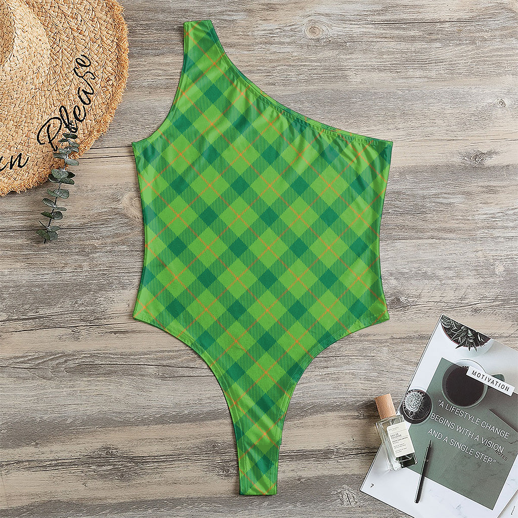 Saint Patrick's Day Scottish Plaid Print One Shoulder Bodysuit
