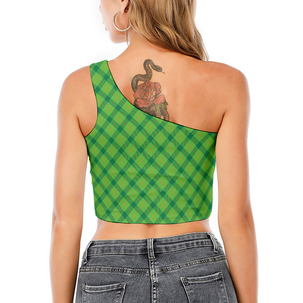 Saint Patrick's Day Scottish Plaid Print One Shoulder Crop Top