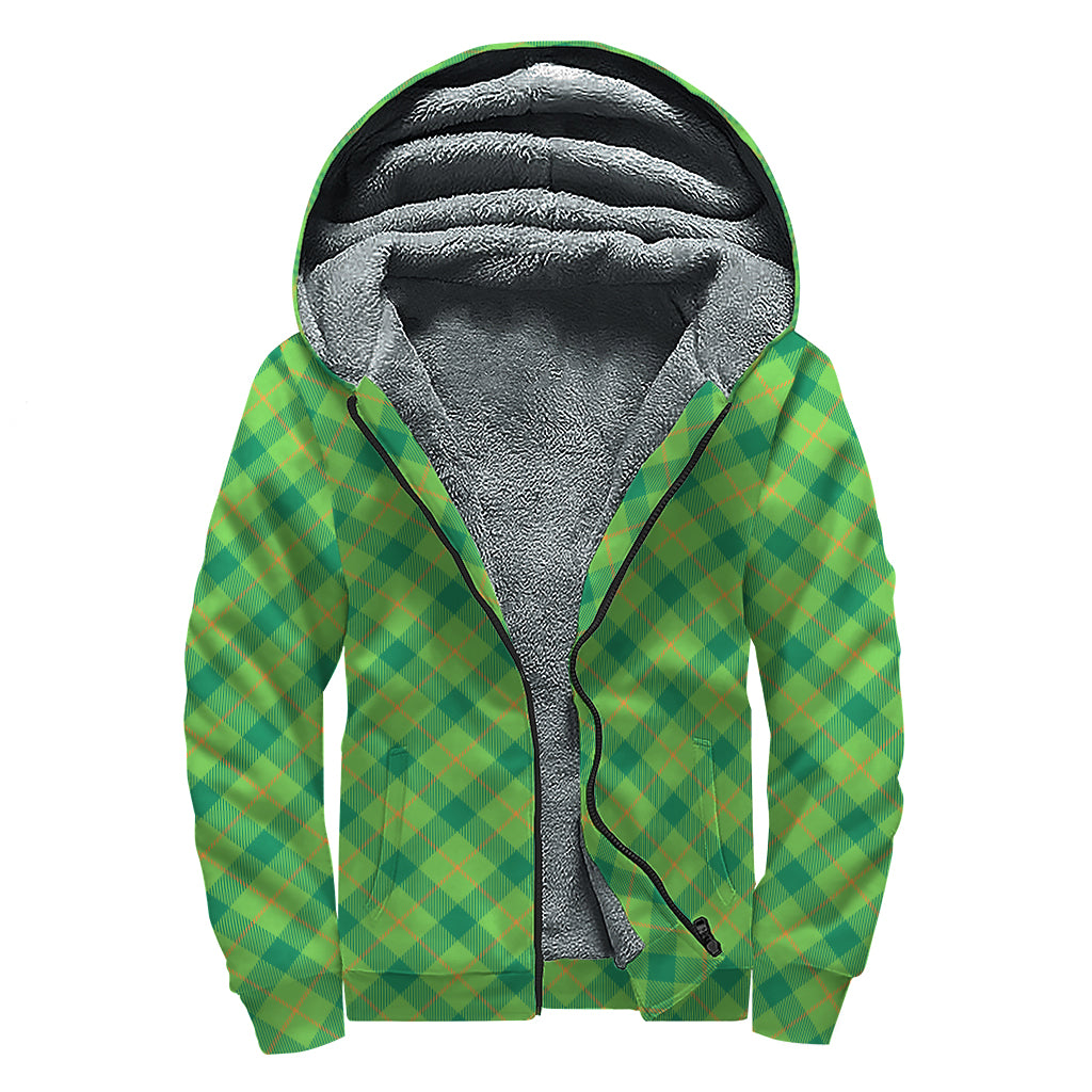 Saint Patrick's Day Scottish Plaid Print Sherpa Lined Zip Up Hoodie