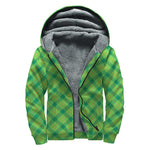 Saint Patrick's Day Scottish Plaid Print Sherpa Lined Zip Up Hoodie