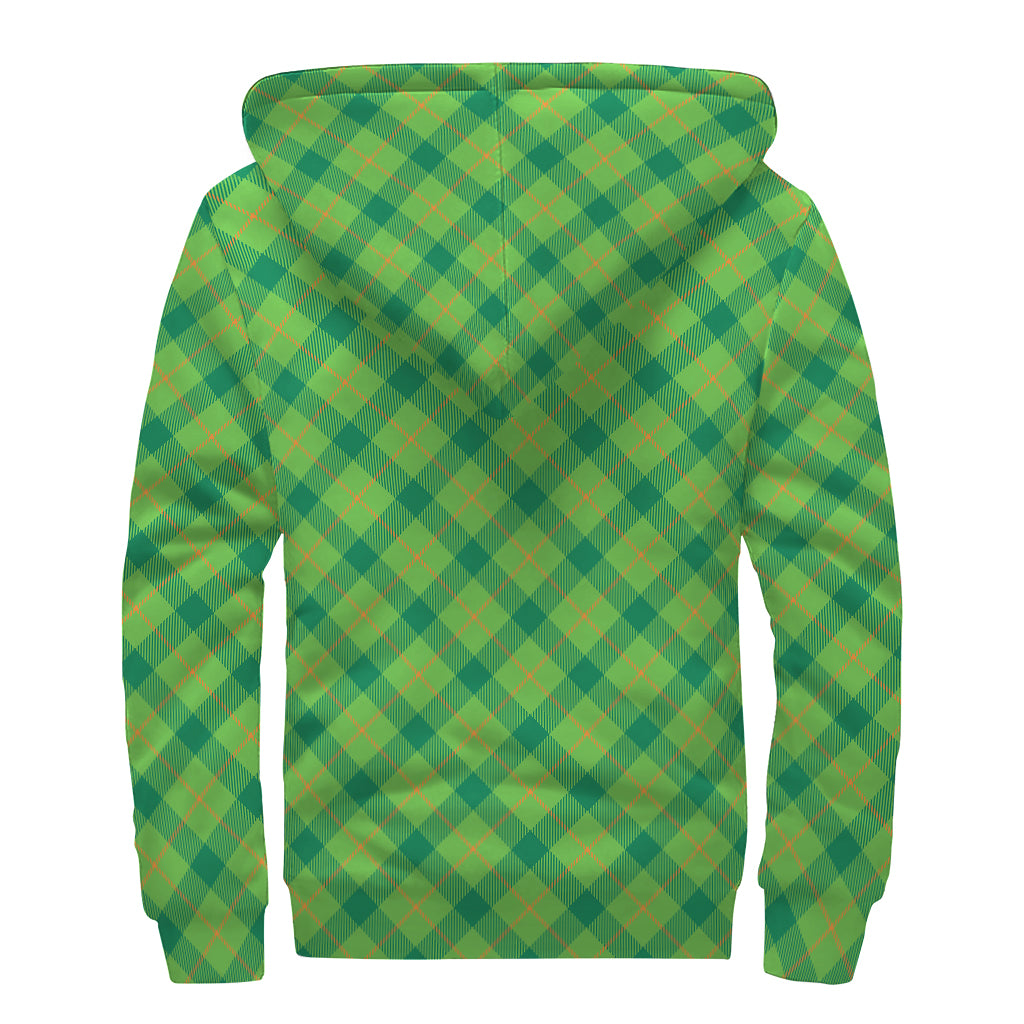 Saint Patrick's Day Scottish Plaid Print Sherpa Lined Zip Up Hoodie