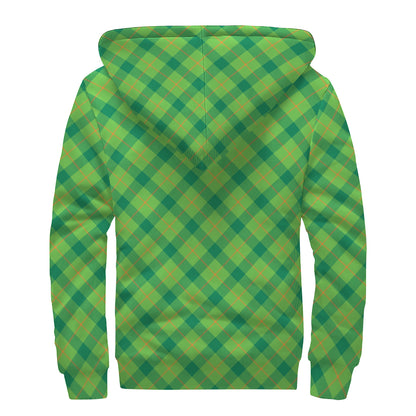 Saint Patrick's Day Scottish Plaid Print Sherpa Lined Zip Up Hoodie