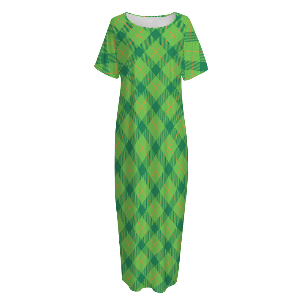 Saint Patrick's Day Scottish Plaid Print Short Sleeve Long Nightdress