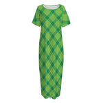 Saint Patrick's Day Scottish Plaid Print Short Sleeve Long Nightdress