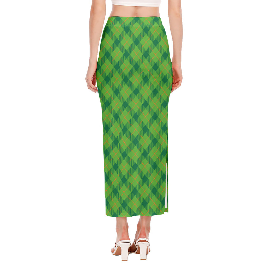 Saint Patrick's Day Scottish Plaid Print Side Slit Maxi Skirt