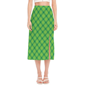 Saint Patrick's Day Scottish Plaid Print Side Slit Midi Skirt