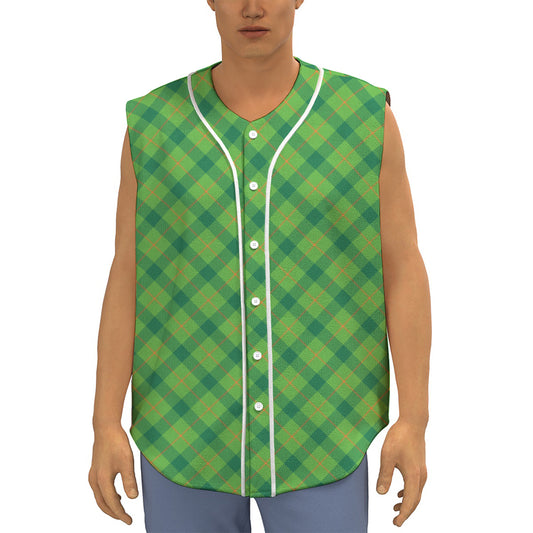 Saint Patrick's Day Scottish Plaid Print Sleeveless Baseball Jersey