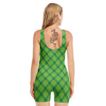 Saint Patrick's Day Scottish Plaid Print Sleeveless One Piece Swimsuit