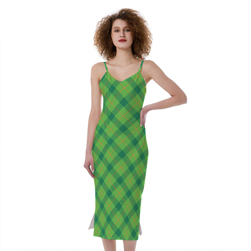 Saint Patrick's Day Scottish Plaid Print Slim Fit Midi Cami Dress