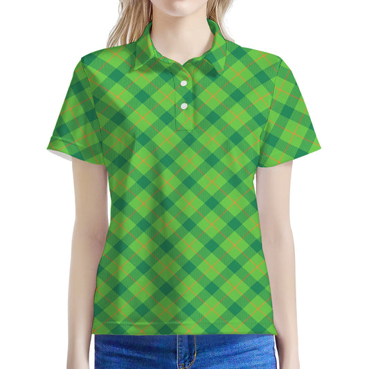 Saint Patrick's Day Scottish Plaid Print Women's Polo Shirt