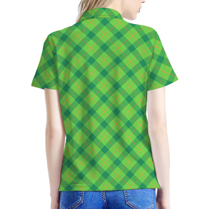 Saint Patrick's Day Scottish Plaid Print Women's Polo Shirt