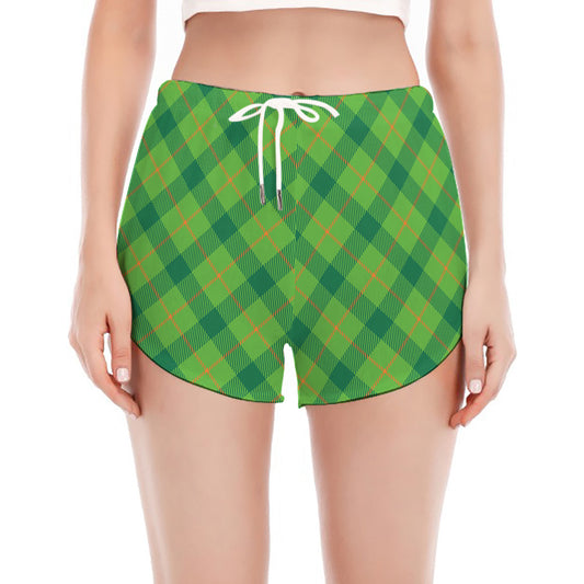 Saint Patrick's Day Scottish Plaid Print Women's Split Running Shorts