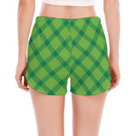 Saint Patrick's Day Scottish Plaid Print Women's Split Running Shorts