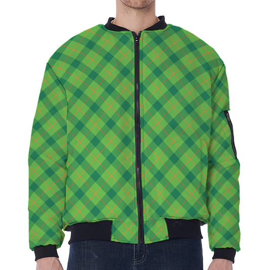 Saint Patrick's Day Scottish Plaid Print Zip Sleeve Bomber Jacket