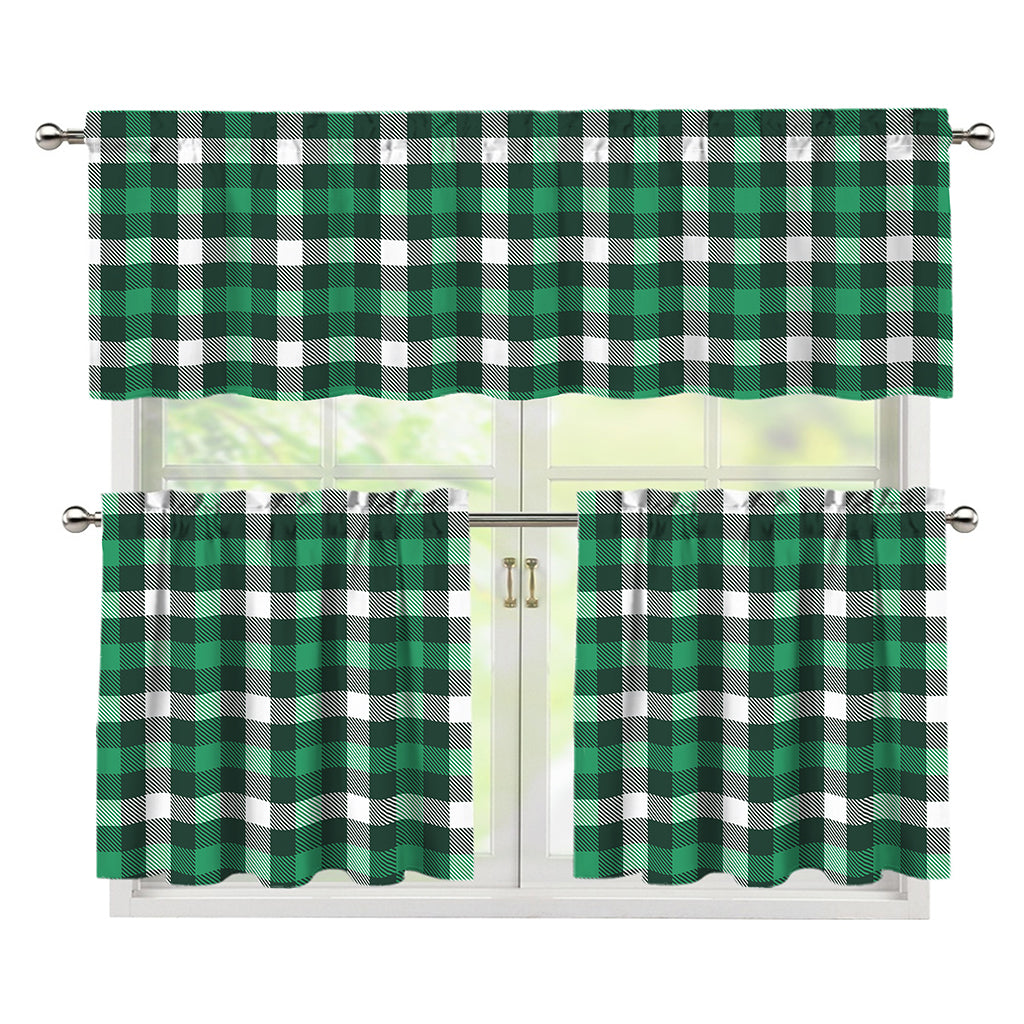 Saint Patrick's Day Stewart Plaid Print 3 Piece Kitchen Curtains