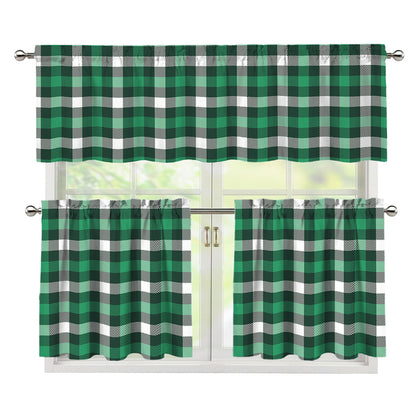 Saint Patrick's Day Stewart Plaid Print 3 Piece Kitchen Curtains